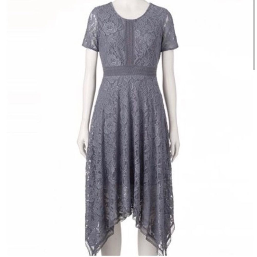 LC Lauren Conrad Womens Gray Asymmetric Round Neck Fit And Flare Dress - Size 14